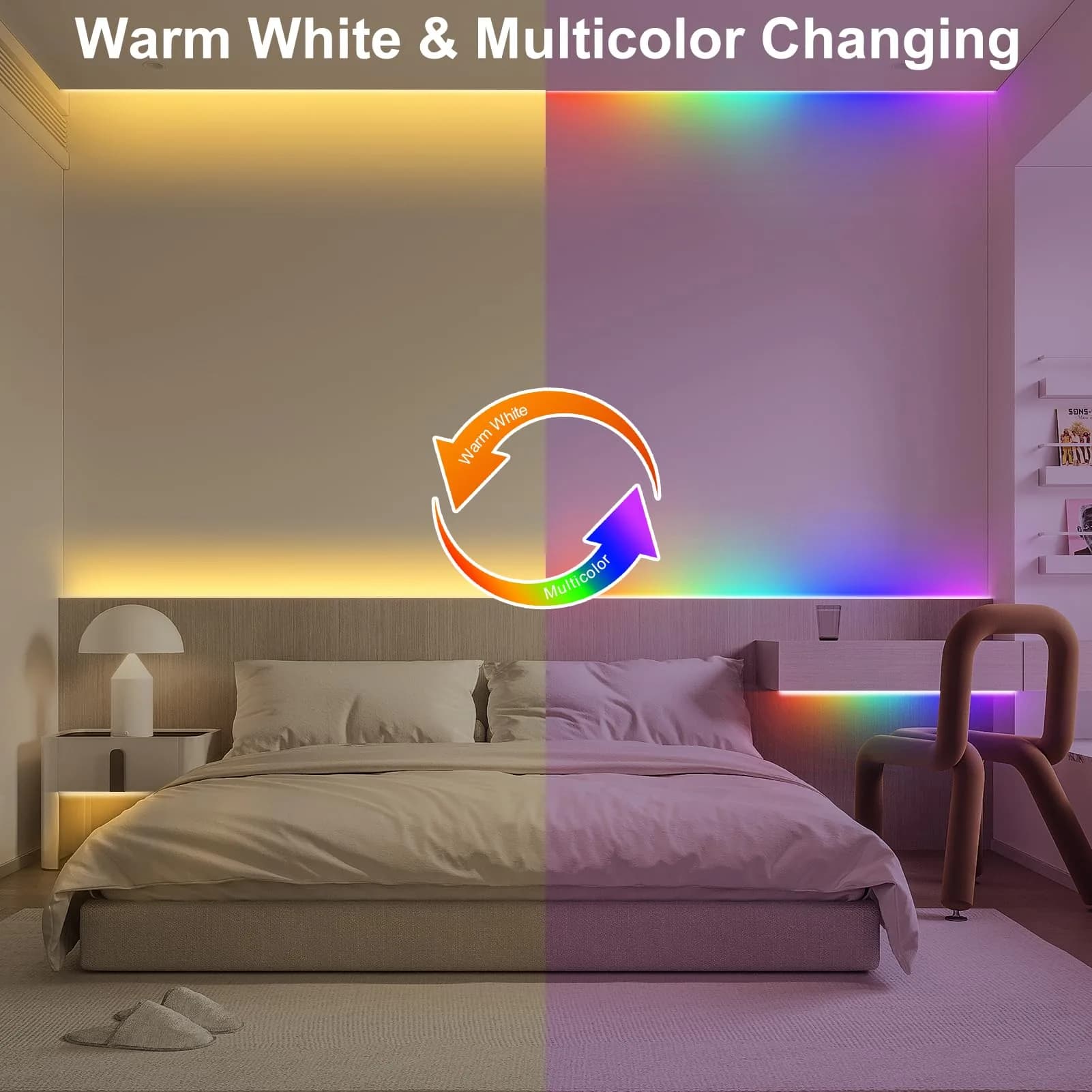 echosari LED Strip Lights 3.05m (10ft) Dual Color Changing (Warm White & Multicolor) with Remote | Battery Operated, Cuttable for Bedroom Party Decor - view 4