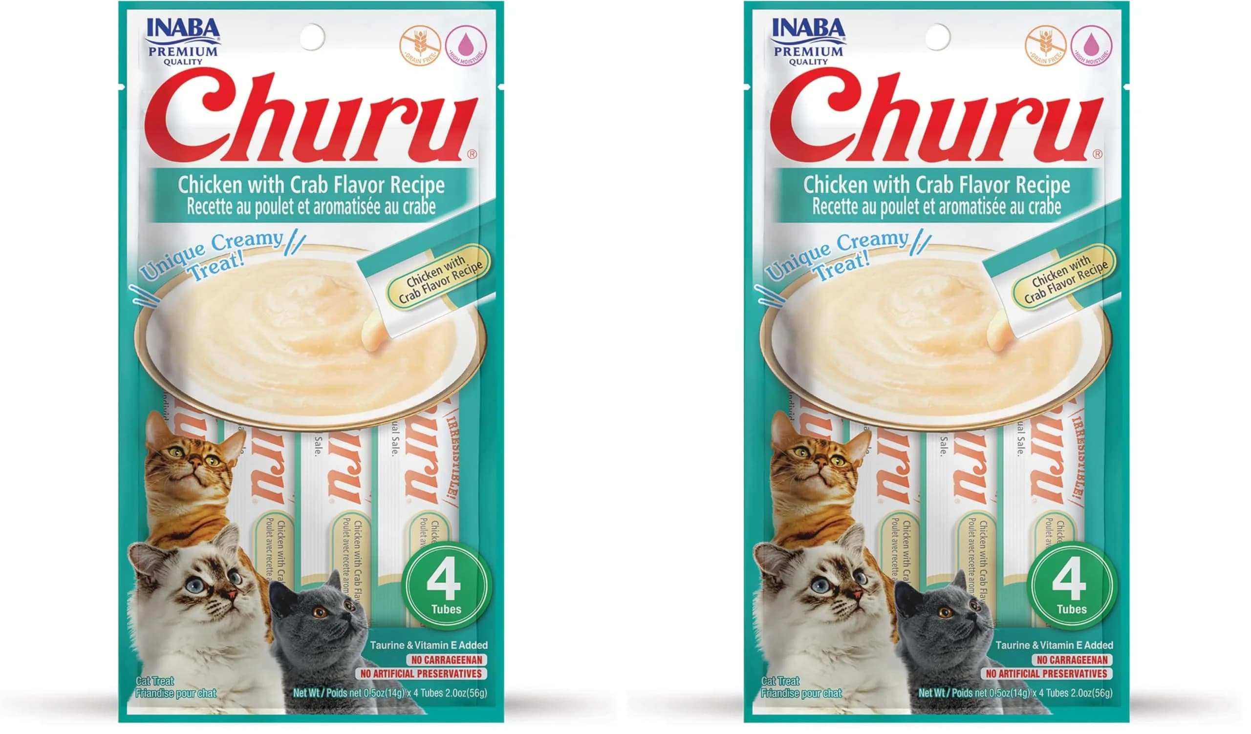 INABA Churu Cat Treats Chicken with Crab Recipe Lickable Purée, 2 oz (Pack of 2) - main product image