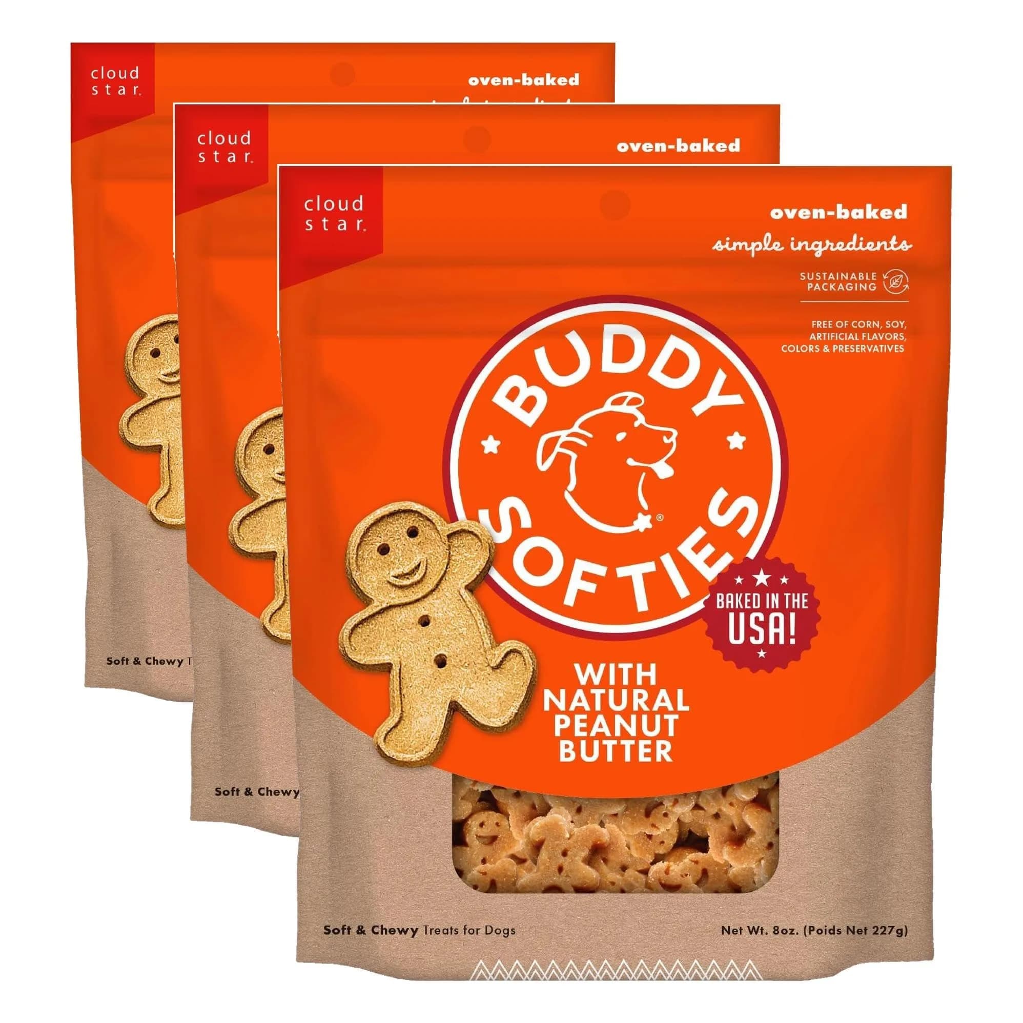 Buddy Biscuits Peanut Butter Dog Treats 8 oz Pouch | Soft & Chewy, Oven Baked in The USA