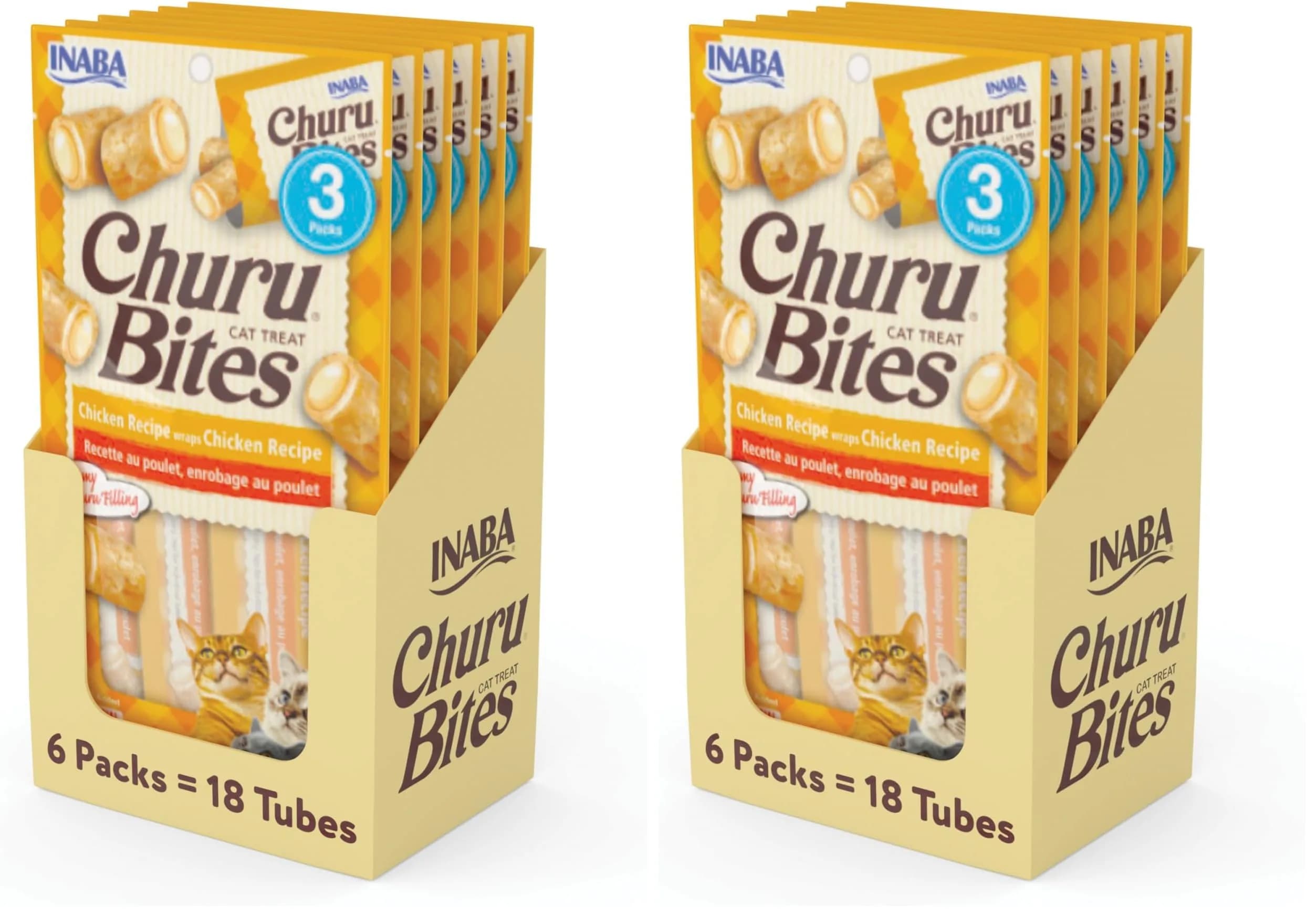 INABA Churu Bites Cat Treats, Soft Baked Chicken Churu Filled, Green Tea Extract, 36 Tubes Total | 12.6 oz (357 g)
