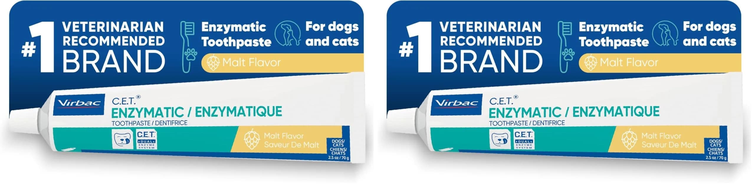 Virbac C.E.T. Enzymatic Toothpaste, Malt Flavor, 2.5 oz (Pack of 2) | Vet Recommended Tartar & Plaque Control - main product image