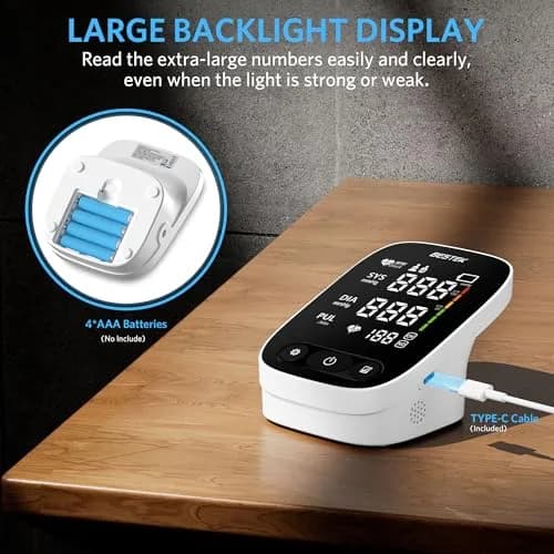 BESTEK Automatic Arm Blood Pressure Monitor with Voice Broadcast & Dual User Tracking | 22-42 cm Cuff thumbnail 4