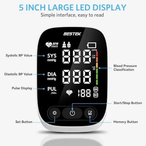 BESTEK Automatic Arm Blood Pressure Monitor with Voice Broadcast & Dual User Tracking | 22-42 cm Cuff thumbnail 3