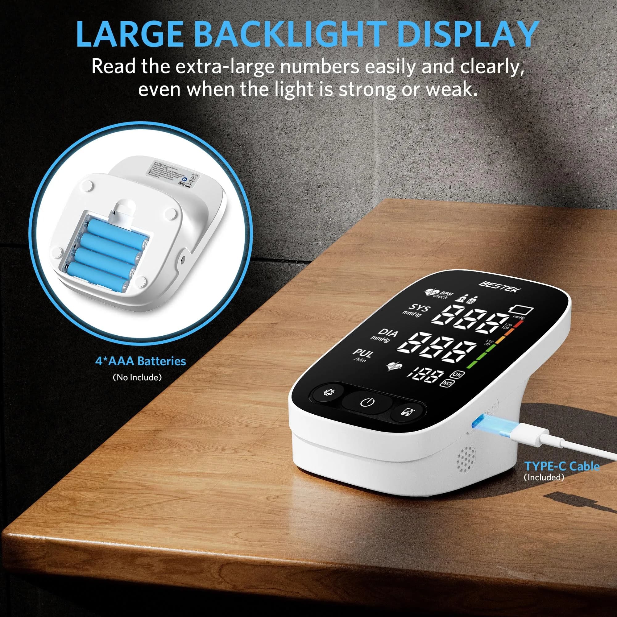 BESTEK Automatic Arm Blood Pressure Monitor with Voice Broadcast & Dual User Tracking | 22-42 cm Cuff - view 4