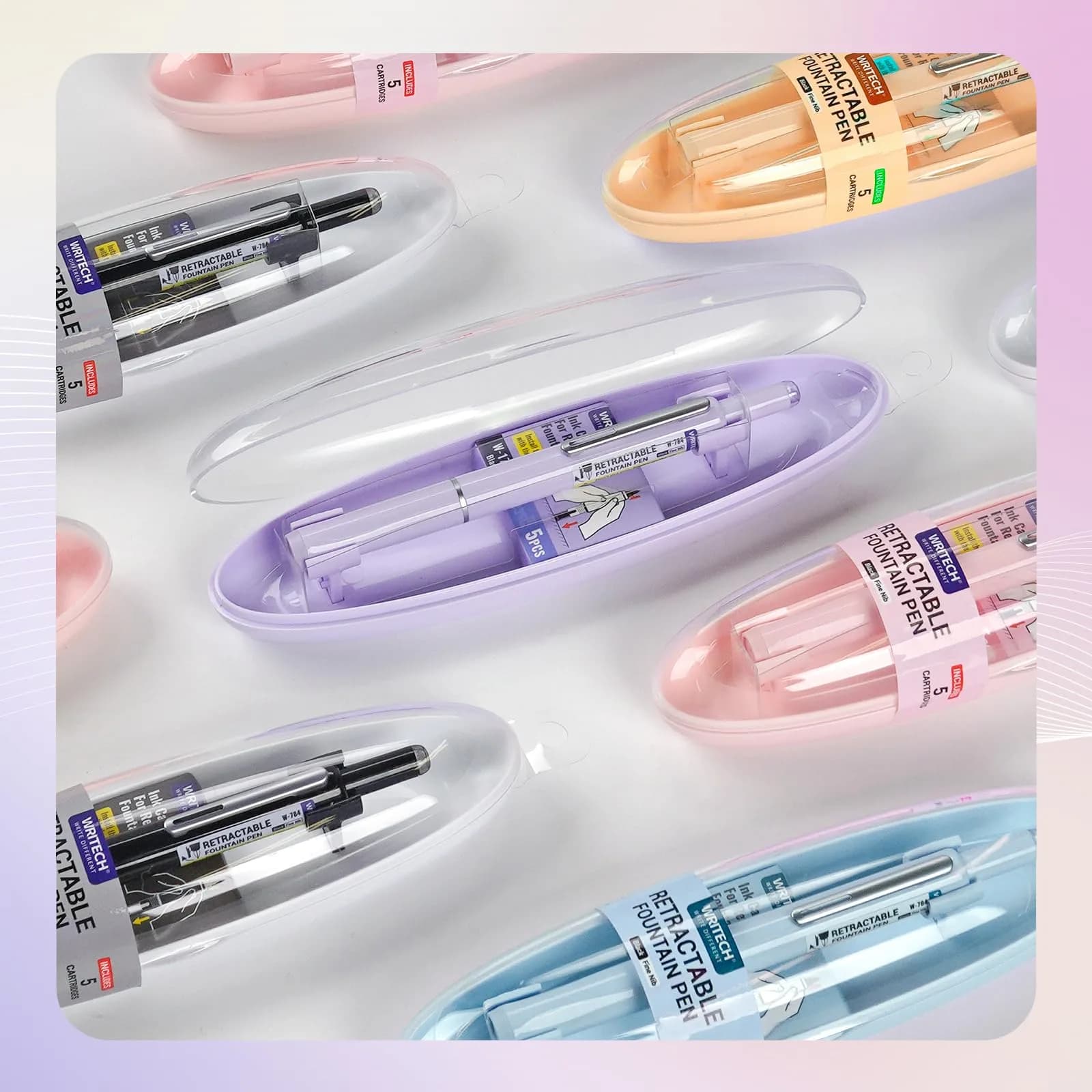 WRITECH Retractable Fountain Pen with Fine Nib & Black Ink | 0.3mm Line Size | Includes 5 Ink Cartridges - view 6