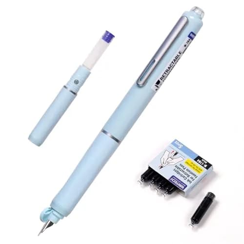 WRITECH Retractable Fountain Pen with Fine Nib & Black Ink | 0.3mm Line Size | Includes 5 Ink Cartridges thumbnail 1