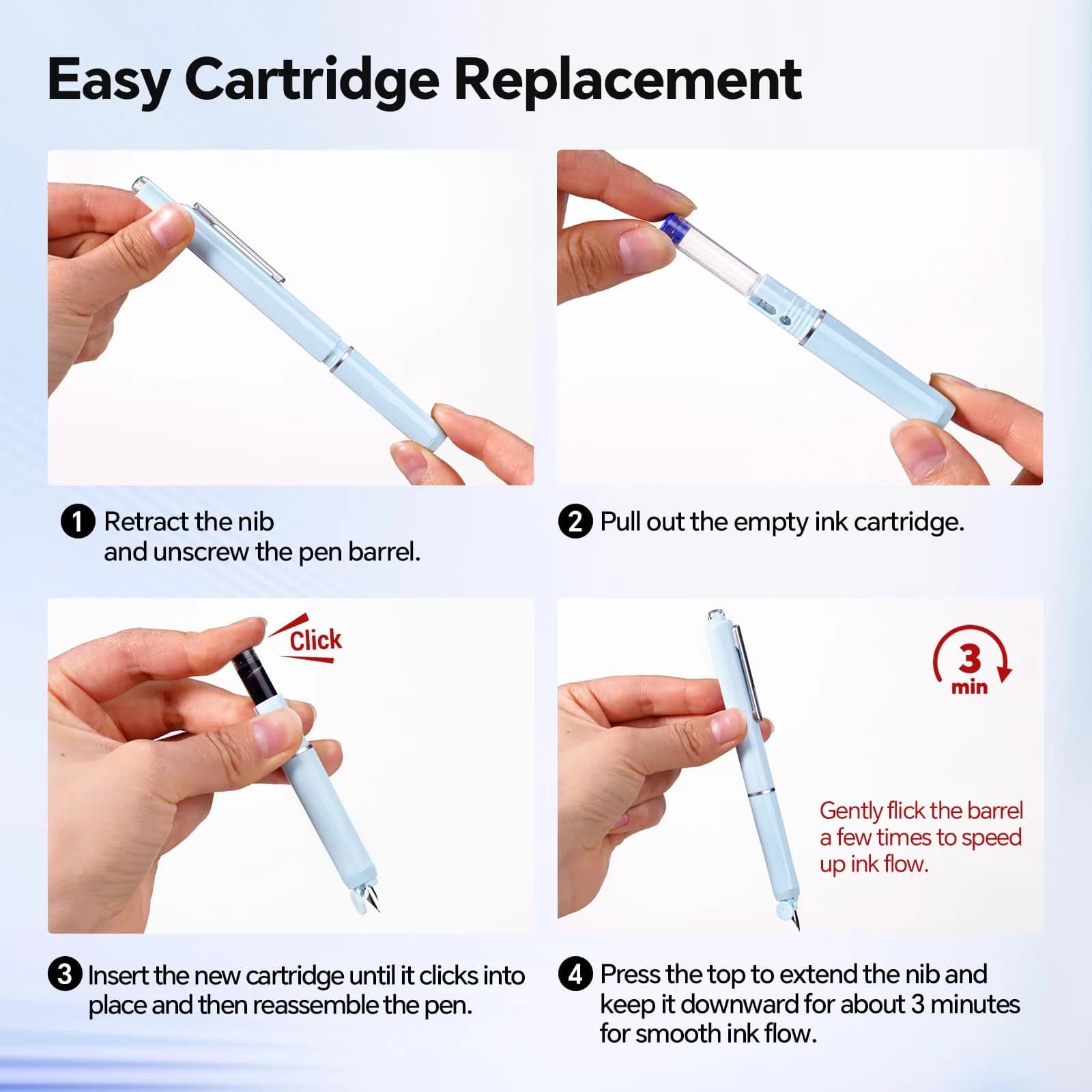 WRITECH Retractable Fountain Pen - Blue Body, Fine Nib (0.3mm) with Black Ink - view 2