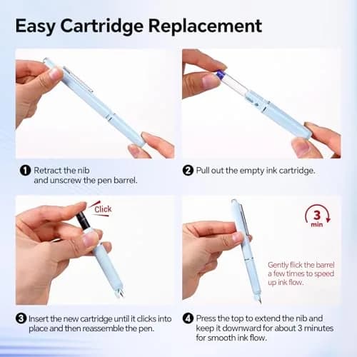 WRITECH Retractable Fountain Pen with Fine Nib & Black Ink | 0.3mm Line Size | Includes 5 Ink Cartridges thumbnail 2