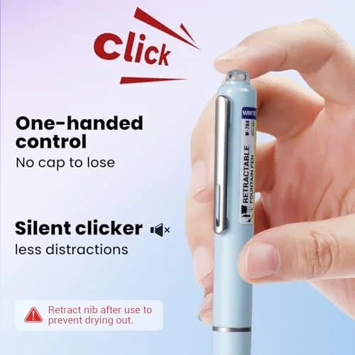 WRITECH Retractable Fountain Pen with Fine Nib & Black Ink | 0.3mm Line Size | Includes 5 Ink Cartridges thumbnail 3