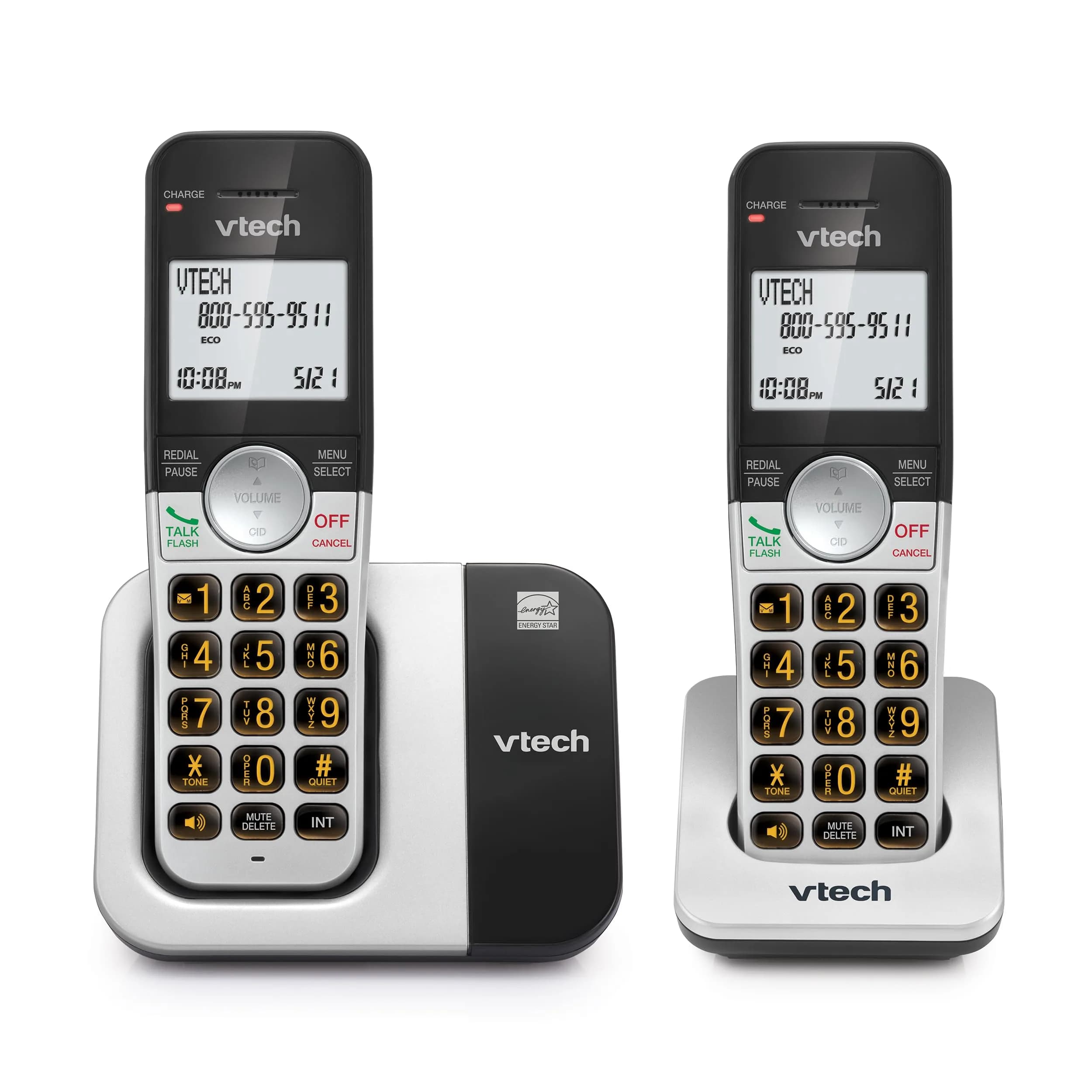 VTech DECT 6.0 Cordless Phone 2-Handset System with Caller ID | Interference-Free Sound — Silver, Black
