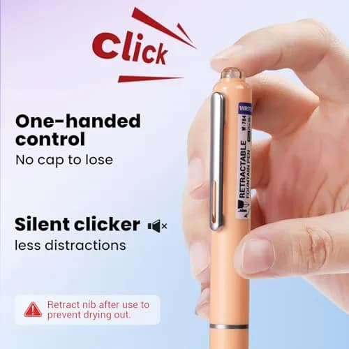 WRITECH Clictek Retractable Fountain Pen Fine Black Ink with 5 Cartridges | Smooth Ink Flow for Students & Office thumbnail 4