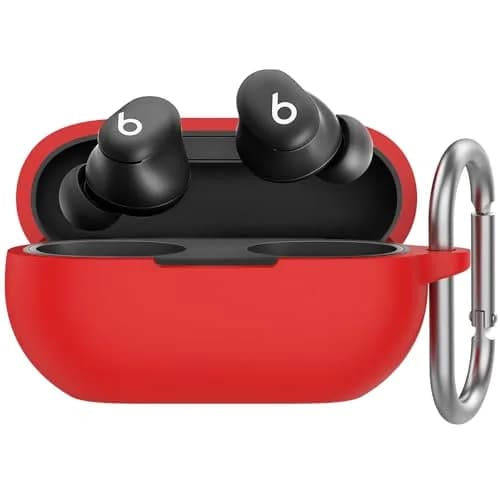 AHASTYLE Silicone Case for Beats Solo Buds (2024) | Red Protective Cover with Carabiner thumbnail 1
