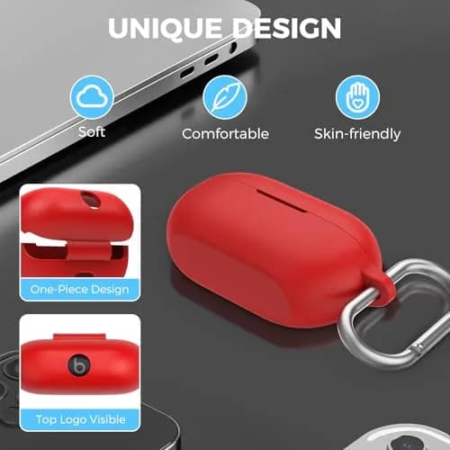 AHASTYLE Silicone Case for Beats Solo Buds (2024) | Red Protective Cover with Carabiner thumbnail 6
