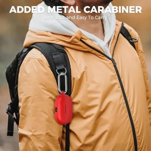 AHASTYLE Silicone Case for Beats Solo Buds (2024) | Red Protective Cover with Carabiner thumbnail 7