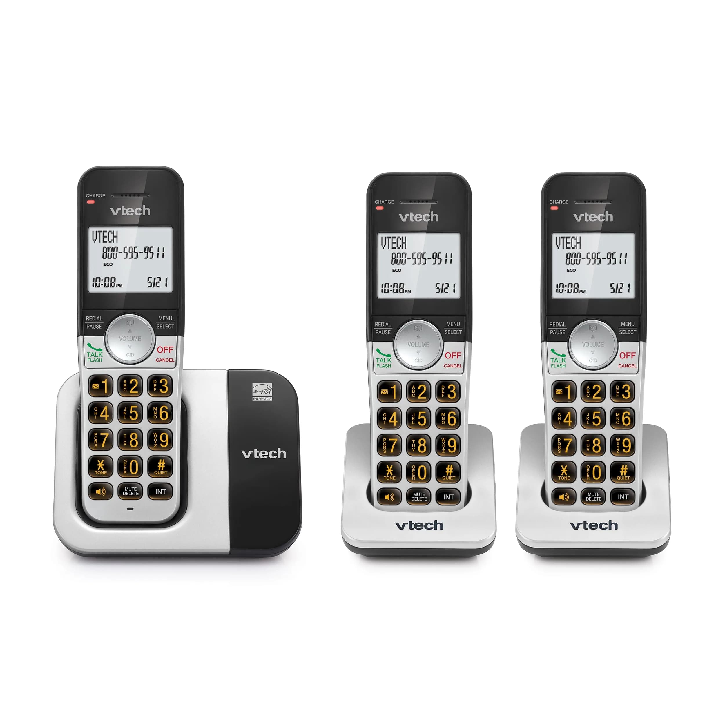 VTech DECT 6.0 Cordless Phone 3-Handset System | Interference-Free Sound, Large Backlit Display, Big Buttons, Caller ID — 3 Handset System