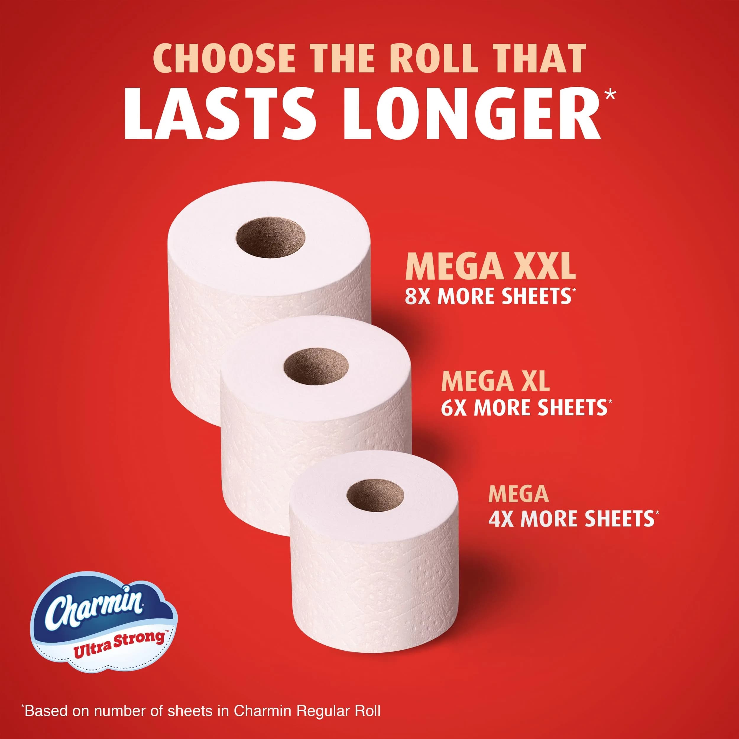 Charmin Ultra Strong Toilet Paper 6 Mega XL Rolls (1980 Sheets Total) | 4X Stronger When Wet - view 7