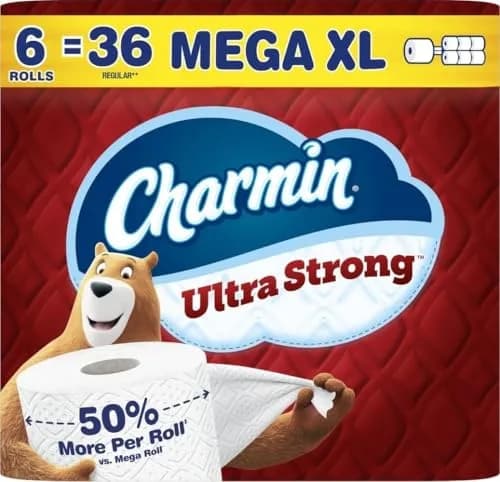 Charmin Ultra Strong Toilet Paper 6 Mega XL Rolls (1980 Sheets Total) | 4X Stronger When Wet thumbnail 1
