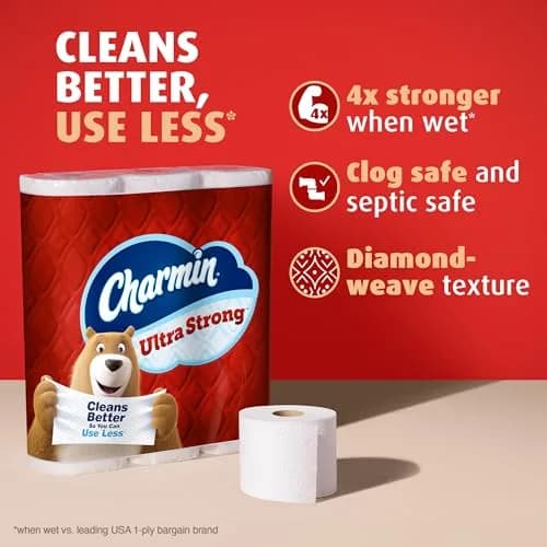 Charmin Ultra Strong Toilet Paper 6 Mega XL Rolls (1980 Sheets Total) | 4X Stronger When Wet thumbnail 2