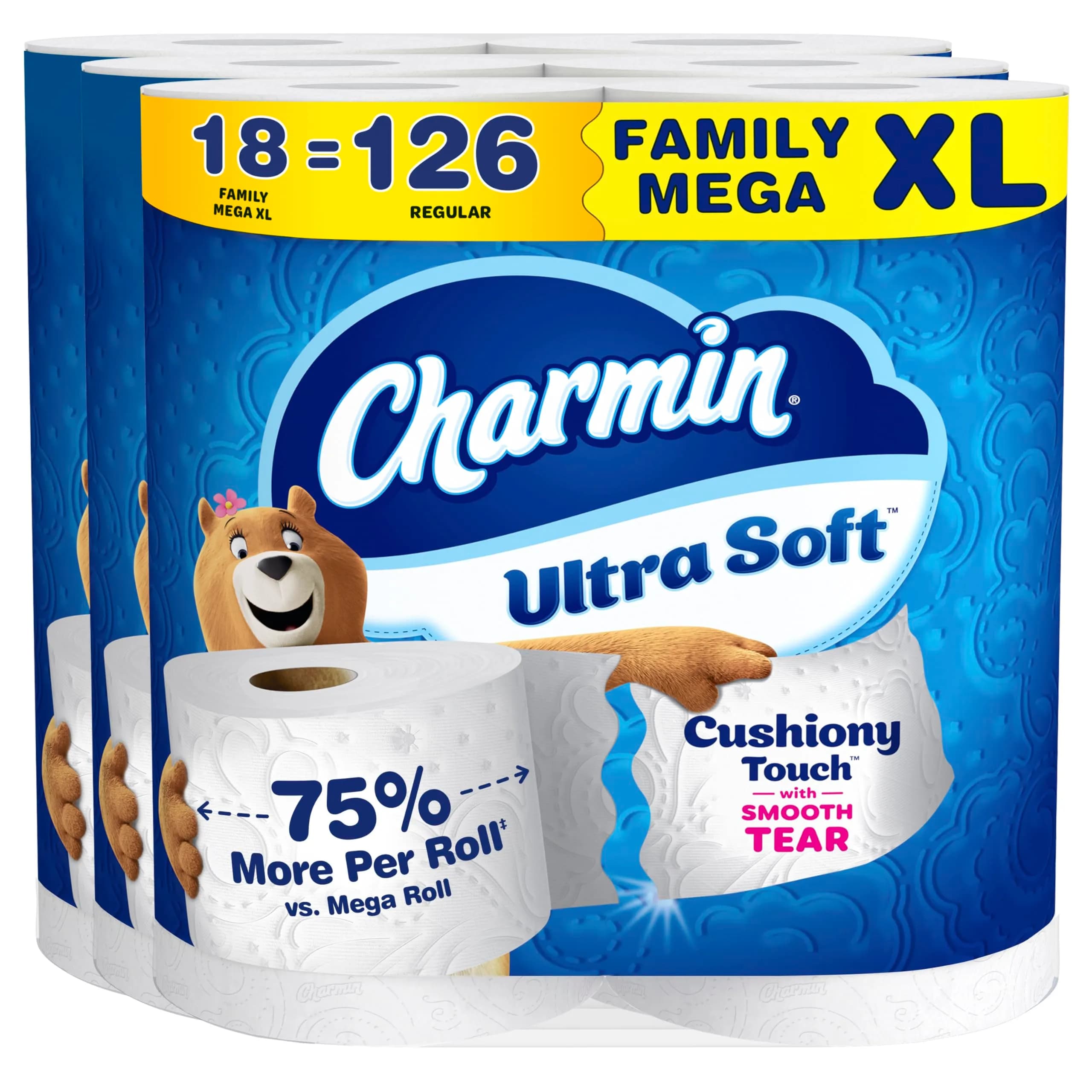 Charmin Ultra Soft Cushiony Touch Toilet Paper, 18 Family Mega XL Rolls (6552 Sheets Total) | 2-Ply White - main product image