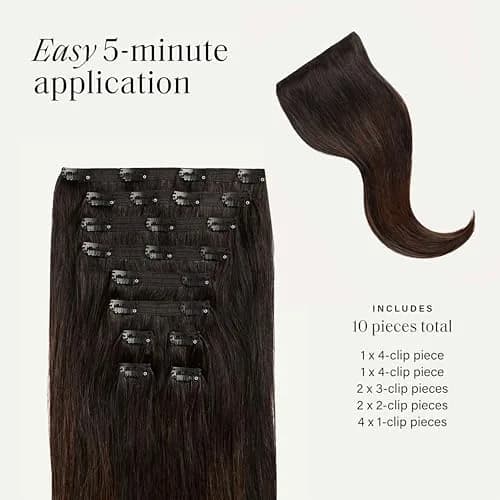 LUXY Classic Clip-In Hair Extensions Off Black Balayage 20 Inch | Natural Volume & Length thumbnail 7