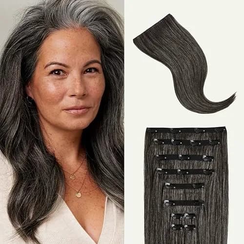 LUXY Hair Extensions 20 Inch Dark Gray | Natural Remy Human Hair for Volume & Length thumbnail 1