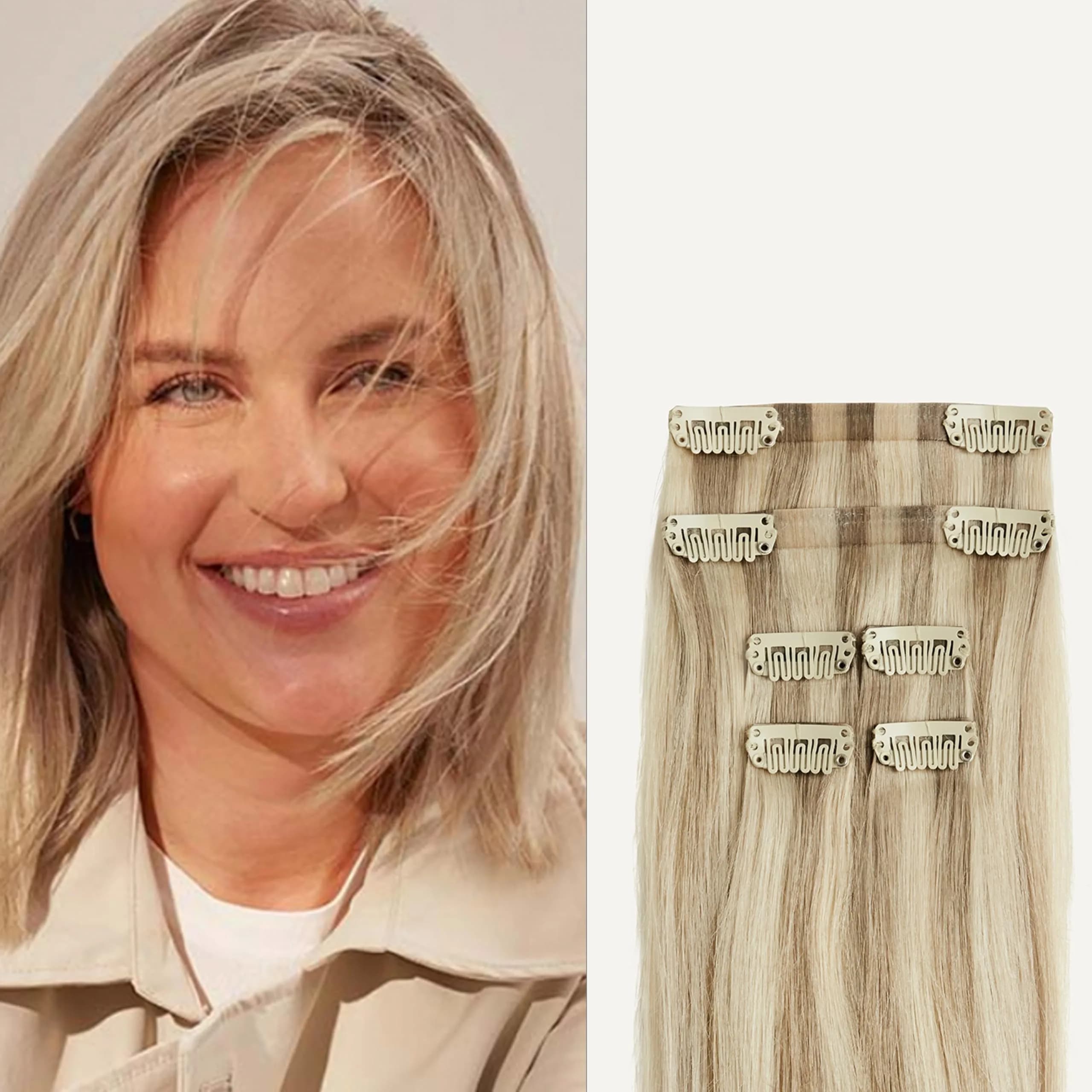 LUXY Thinning Hair Fill-In Extensions Dark Brown 12 Inch | Natural Human Hair Clip-Ins for Fuller Hair — Dimensional Beige Blonde / 22N / 12 Inch