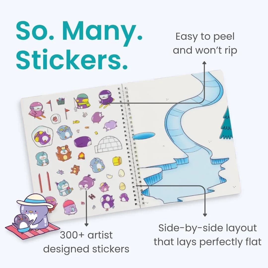 CUPKIN Penguin Paradise Sticker Book with 500+ Stickers & 12 Coloring Pages | Toddler Travel Activity Book for Ages 2-8 - view 3
