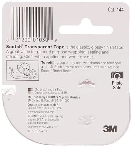 Scotch Transparent Tape with Dispenser 12.7 mm x 11.4 m (0.5 in x 450 in) | 3 Rolls, Crystal Clear thumbnail 2