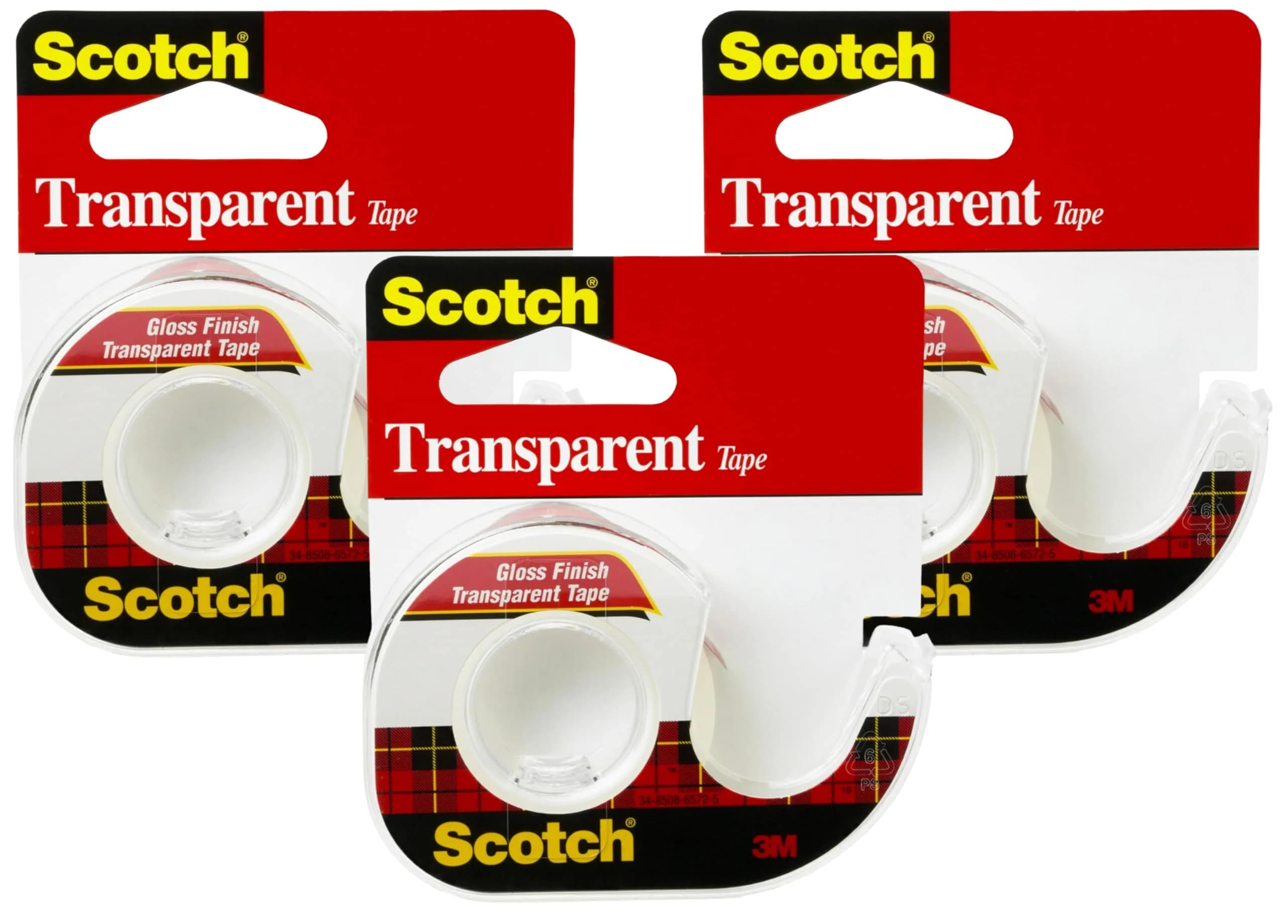 Scotch Transparent Tape with Dispenser 12.7 mm x 11.4 m (0.5 in x 450 in) | 3 Rolls, Crystal Clear - main product image