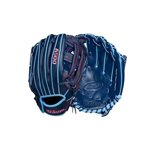 Wilson A500 12" Infield Youth Baseball Glove - Left Hand Throw, Navy/Blue/Red | H-Web Design for Quick Transfers thumbnail 1