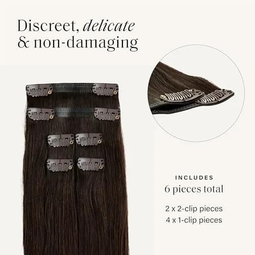 LUXY Thinning Hair Fill-In Extensions Dark Brown 12 Inch | Natural Human Hair Clip-Ins for Fuller Hair thumbnail 7