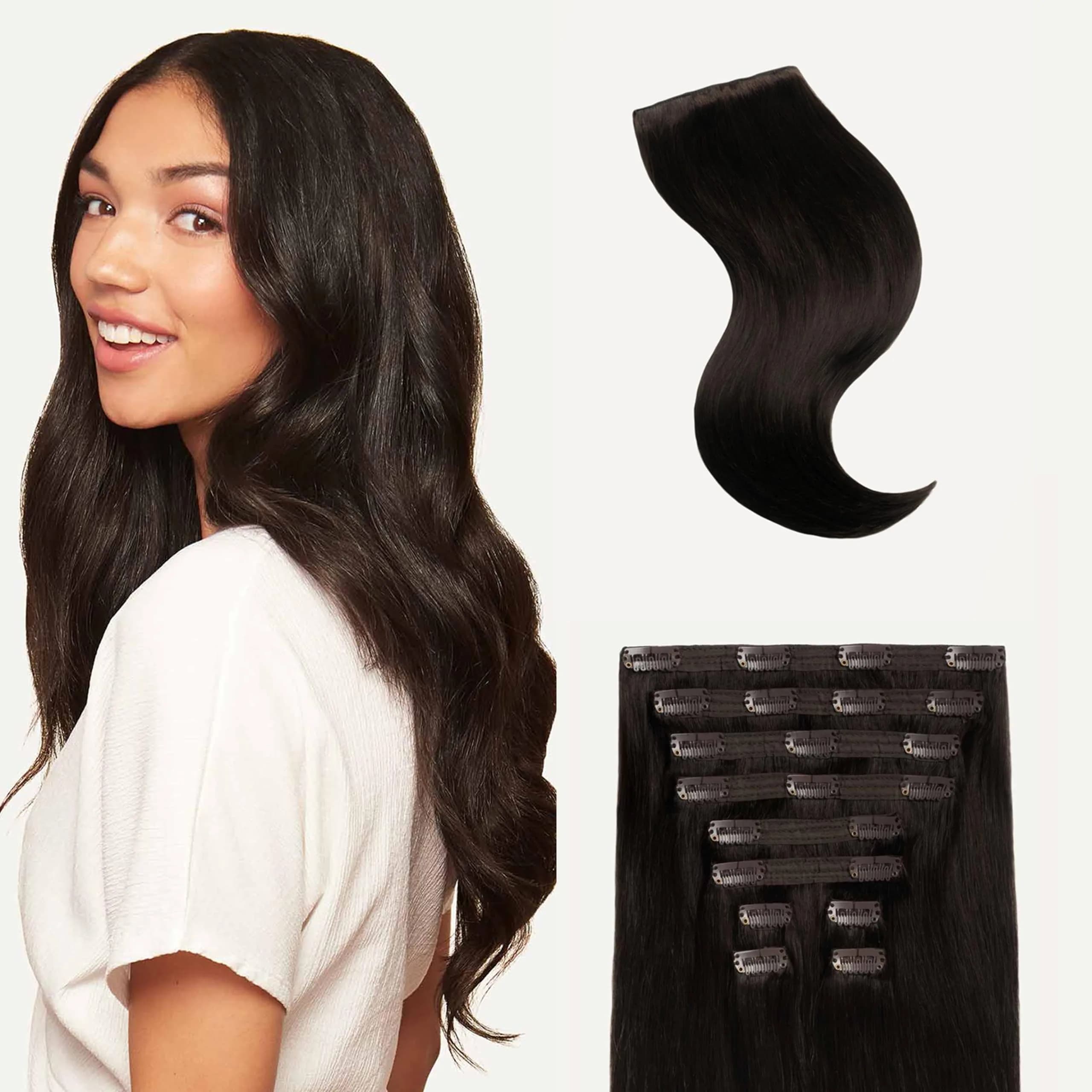LUXY Classic Clip-In Hair Extensions Off Black Balayage 20 Inch | Natural Volume & Length — Mocha Brown / 1C