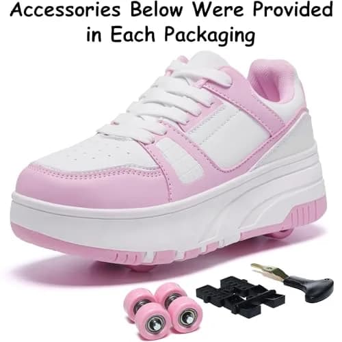 ANEFUN Kids Roller Skate Shoes Pink-White 1135 | Detachable 4-Wheel Safety Sneakers thumbnail 5