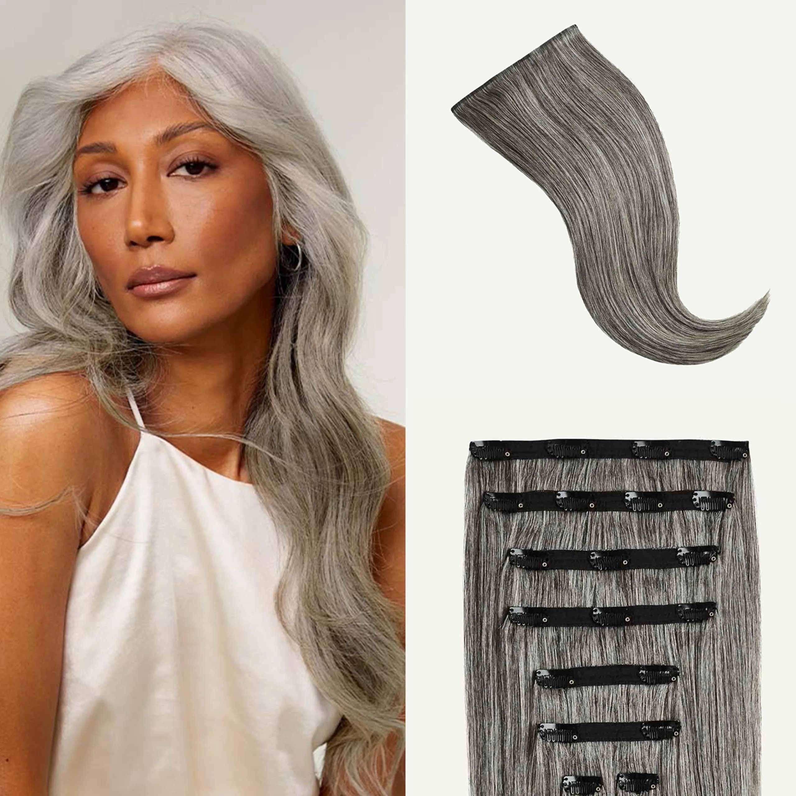 Luxy Classic Clip-In Hair Extensions Light Gray (G55) | 20 Inch, 160g, Natural Remy Human Hair — Light Gray / G55