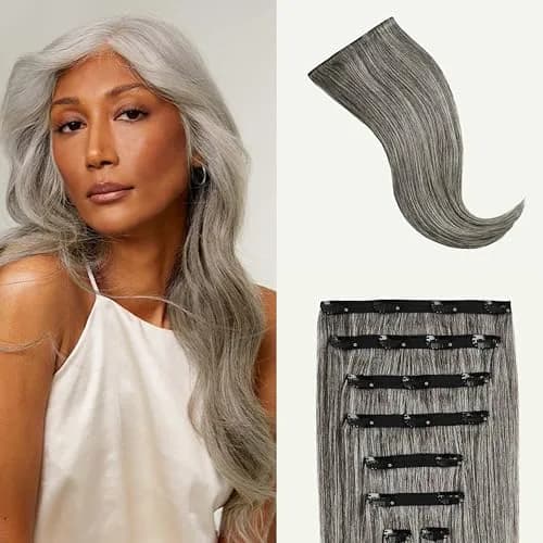 Luxy Classic Clip-In Hair Extensions Light Gray (G55) | 20 Inch, 160g, Natural Remy Human Hair thumbnail 1