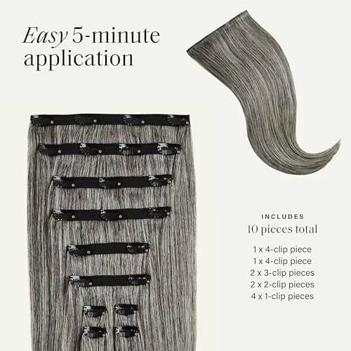 Luxy Classic Clip-In Hair Extensions Light Gray (G55) | 20 Inch, 160g, Natural Remy Human Hair thumbnail 7