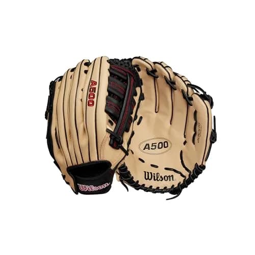 Wilson A500 12.5" Outfield Youth Baseball Glove - Left Hand Throw, Blonde/Red/Black | Lightweight Durability That Lasts thumbnail 1