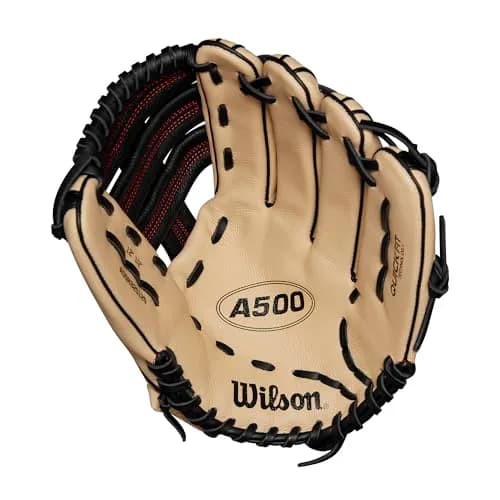 Wilson A500 12.5" Outfield Youth Baseball Glove - Left Hand Throw, Blonde/Red/Black | Lightweight Durability That Lasts thumbnail 3