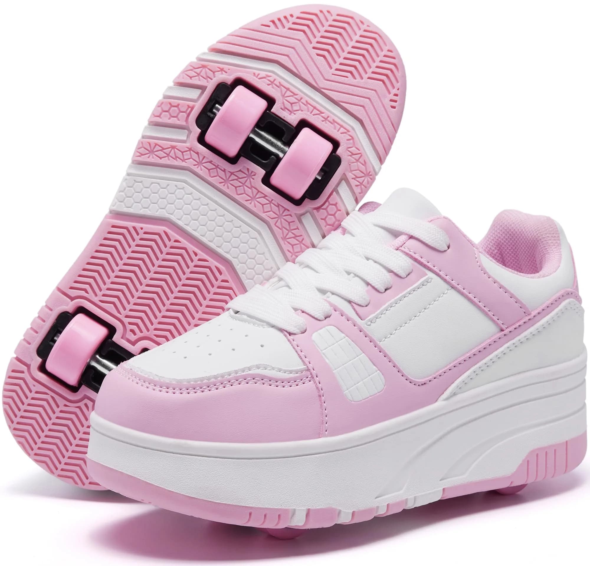 ANEFUN Kids Roller Skate Shoes 5 Big Kid Pink-White | Detachable 4-Wheel Design for Active Play