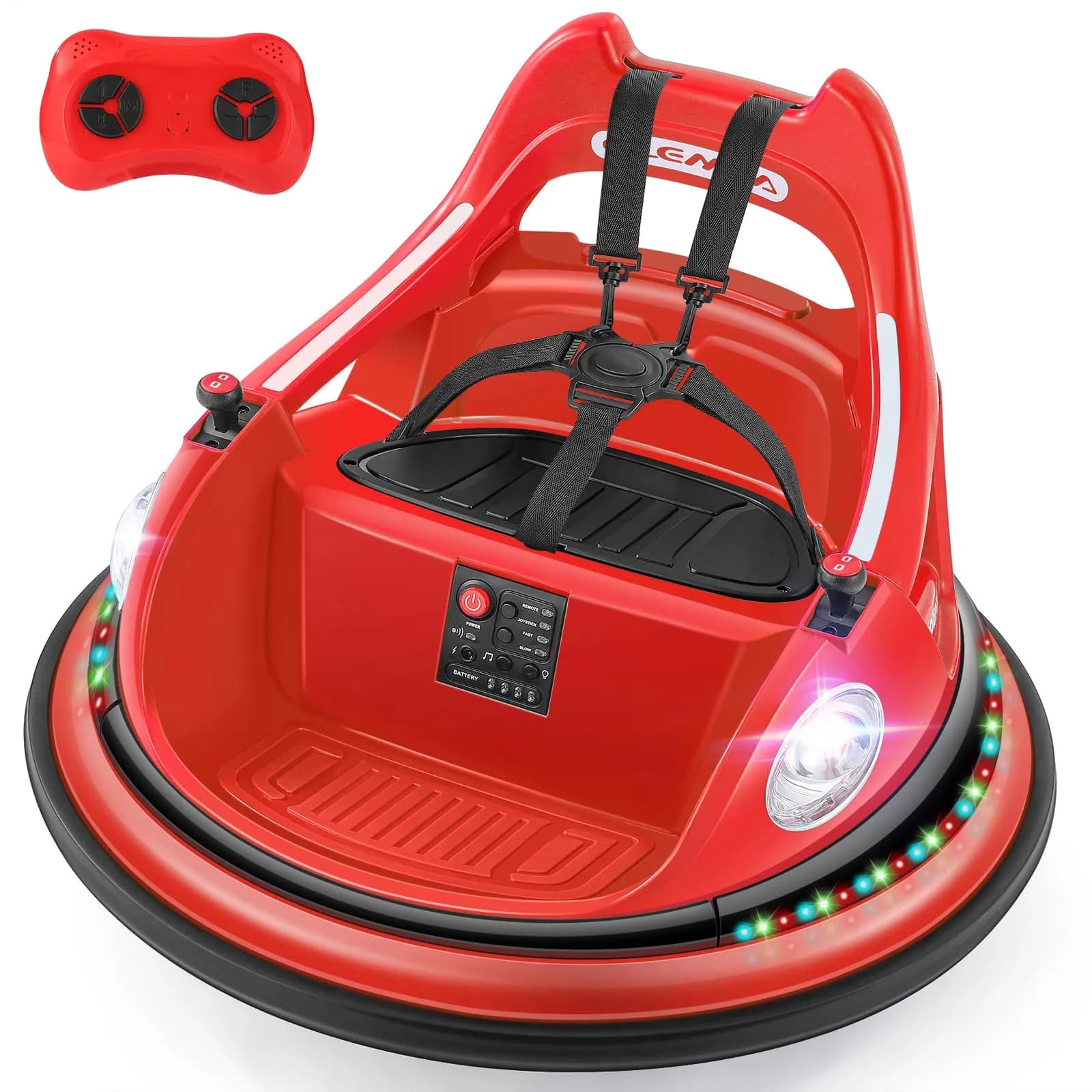 ELEMARA Kids Bumper Car 12V Ride-On, Red | 1.9 mph Max Speed, 66 lbs Capacity, Bluetooth Music, 5 Lighting Modes — Red