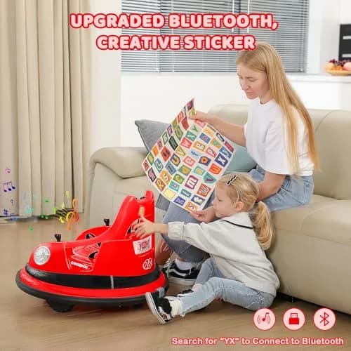 ELEMARA Kids Bumper Car 12V Ride-On, Red | 1.9 mph Max Speed, 66 lbs Capacity, Bluetooth Music, 5 Lighting Modes thumbnail 4
