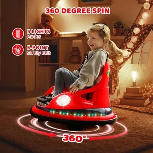 ELEMARA Kids Bumper Car 12V Ride-On, Red | 1.9 mph Max Speed, 66 lbs Capacity, Bluetooth Music, 5 Lighting Modes thumbnail 5