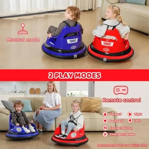 ELEMARA Kids Bumper Car 12V Ride-On, Red | 1.9 mph Max Speed, 66 lbs Capacity, Bluetooth Music, 5 Lighting Modes thumbnail 6