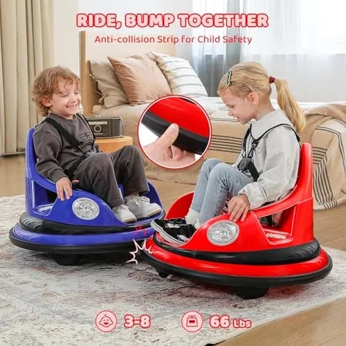 ELEMARA Kids Bumper Car 12V Ride-On, Red | 1.9 mph Max Speed, 66 lbs Capacity, Bluetooth Music, 5 Lighting Modes thumbnail 3