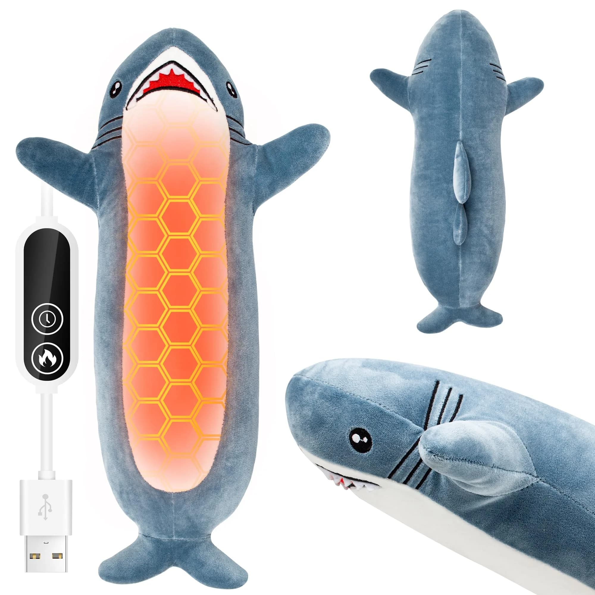 HOTHUGZ Shark Heating Pad for Period, Electric Belly & Back Warmth | USB Plush Shark — Blue Shark Heating Pad