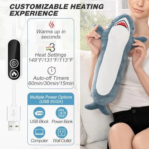 HOTHUGZ Shark Heating Pad for Period, Electric Belly & Back Warmth | USB Plush Shark thumbnail 3