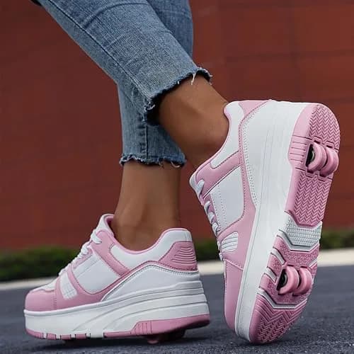 ANEFUN Detachable Wheeled Roller Skate Shoes for Kids Girls Boys - Pink-White 1 Little Kid | Convertible Sneakers with 4 Wheels thumbnail 3
