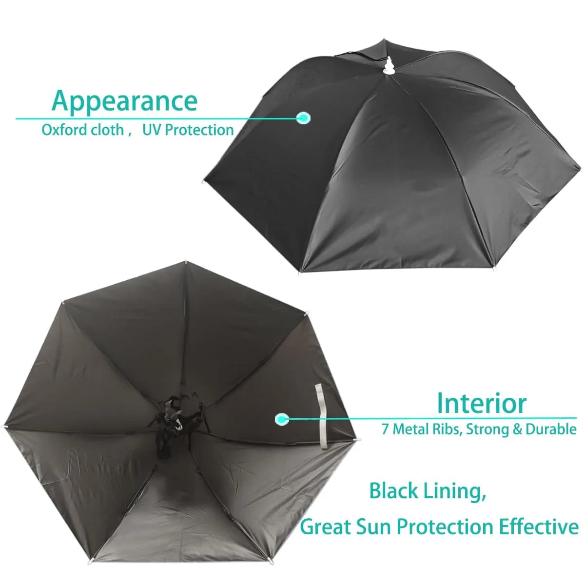Bocampty Black Umbrella Hat, 37" Diameter | Hands-Free UV Protection for Fishing & Outdoors - view 2