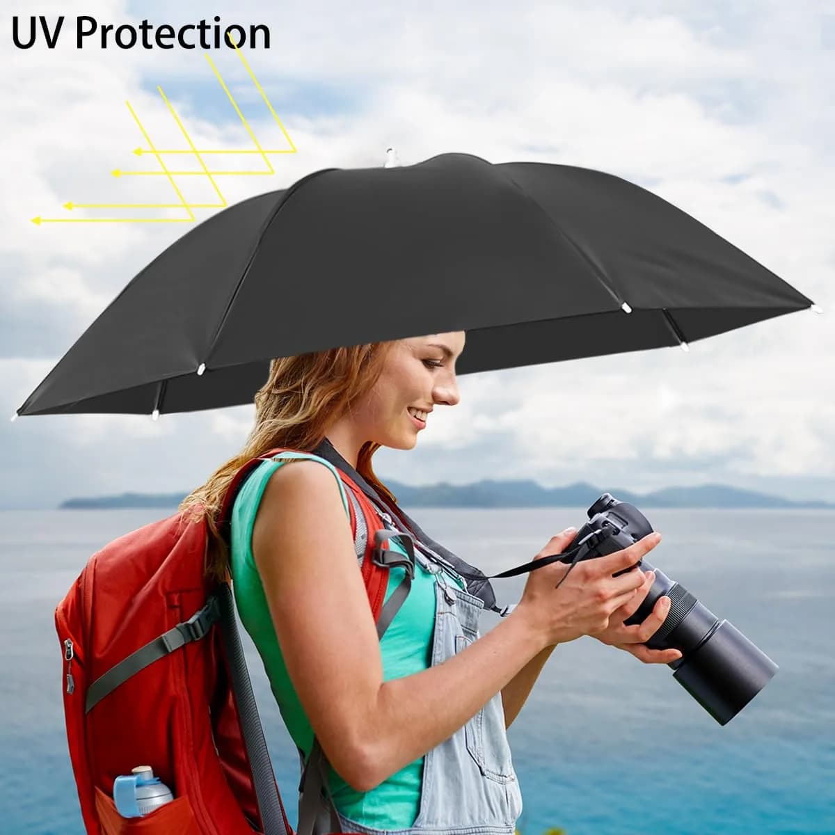 Bocampty Black Umbrella Hat, 37" Diameter | Hands-Free UV Protection for Fishing & Outdoors - view 3