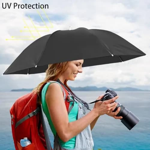 Bocampty Black Umbrella Hat, 37" Diameter | Hands-Free UV Protection for Fishing & Outdoors thumbnail 3